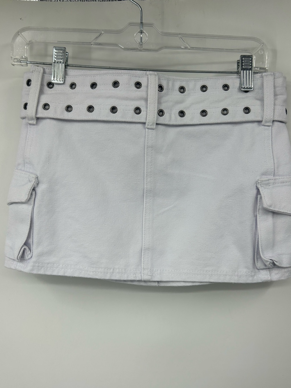 NWT Princess Polly Iconic Cargo White Denim Mini Skirt with Grommet Belt size 2 - Picture 4 of 6